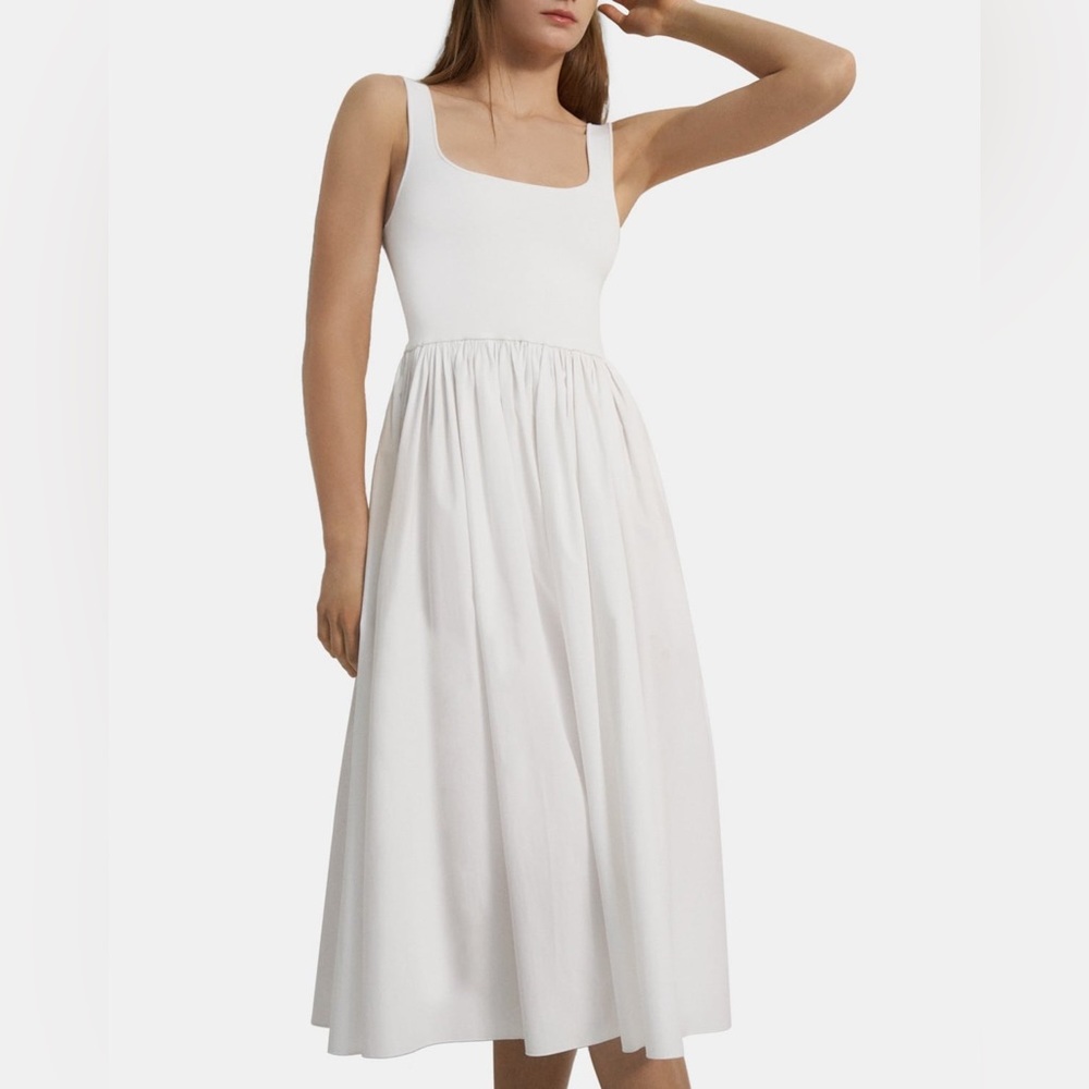 Theory Gathered Sleeveless Dress in Stretch Knit